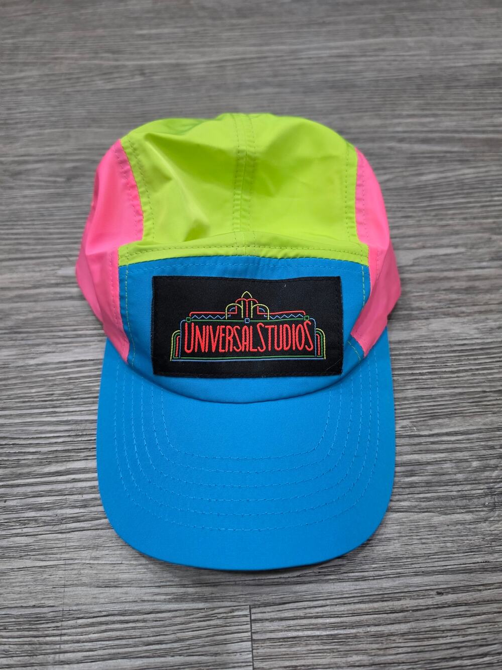 Vintage Universal Studios Hat Neon Colorblock 5 Panel Camp Cap Retro Marquee 90s